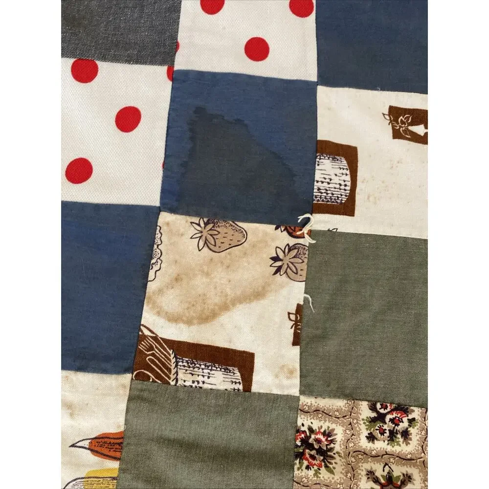 VINTAGE Handmade Patchwork Quilt Blanket Boho Hippie Cottage 70X 50 READ Flaw